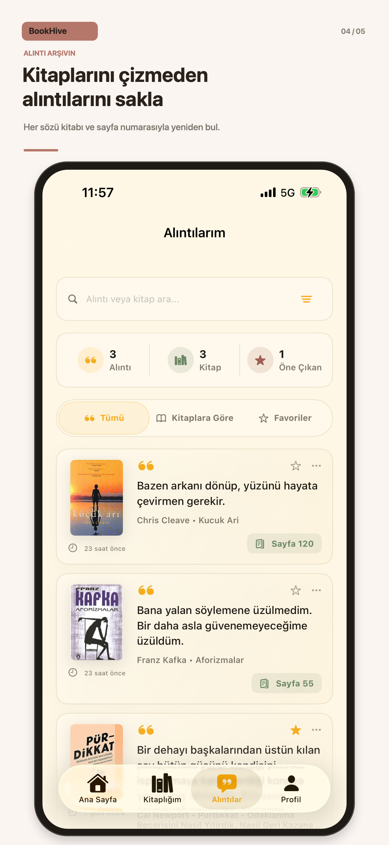 BookHive alıntılar ekranı