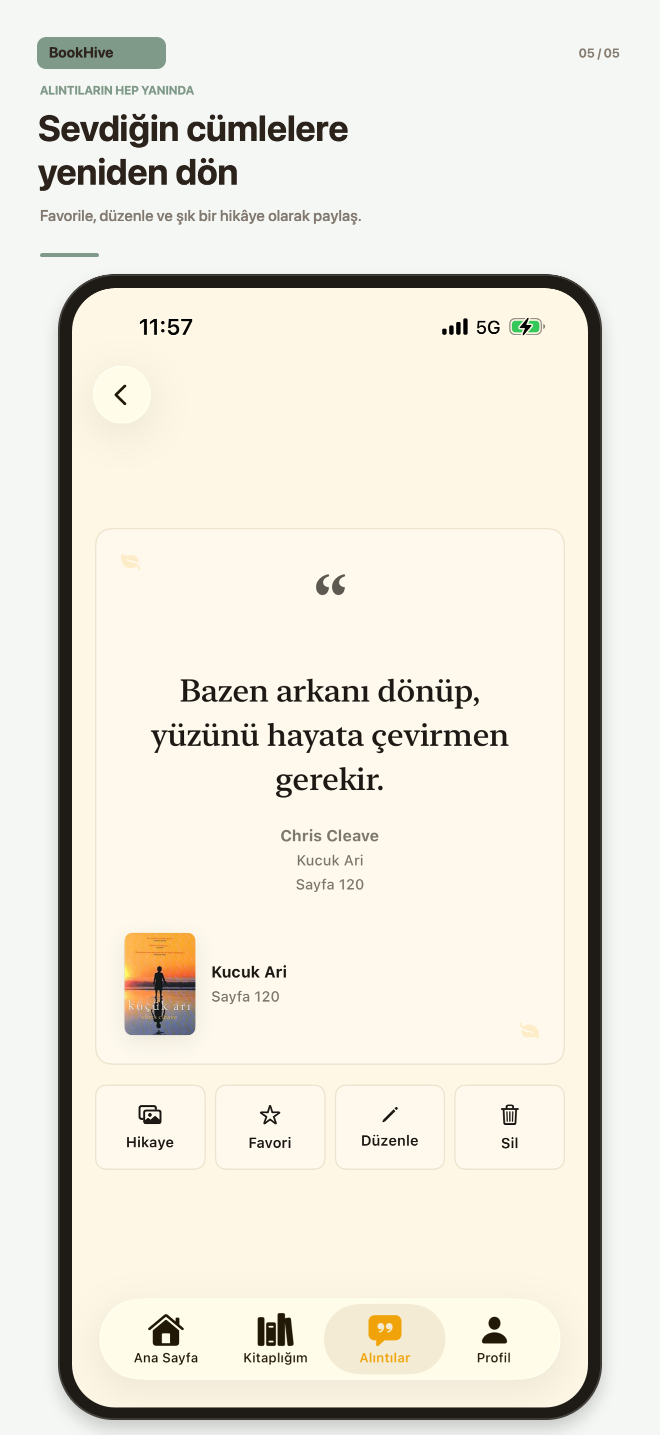 BookHive alıntı paylaşım ekranı